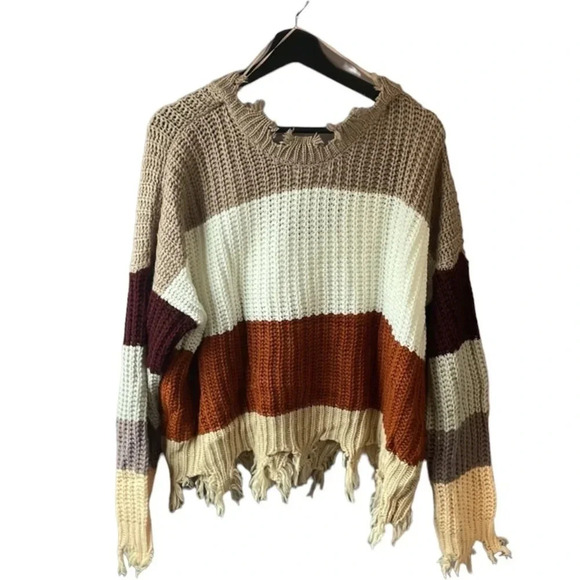 Miracle size M/L oversized sweater with fringe, fall colors - Picture 2 of 3